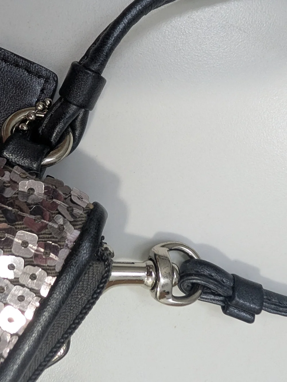 Coach Sequin Wristlet Pouch in Gunmetal Black